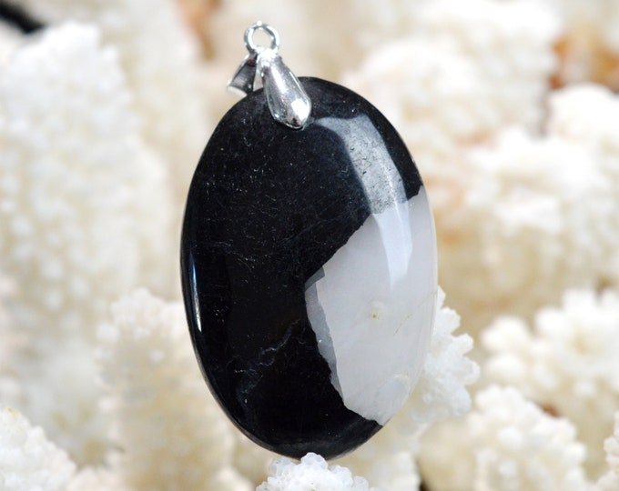 Quartz & tourmaline noire 87 carats - pendentif cabochon pierre naturelle - Brésil // CP68