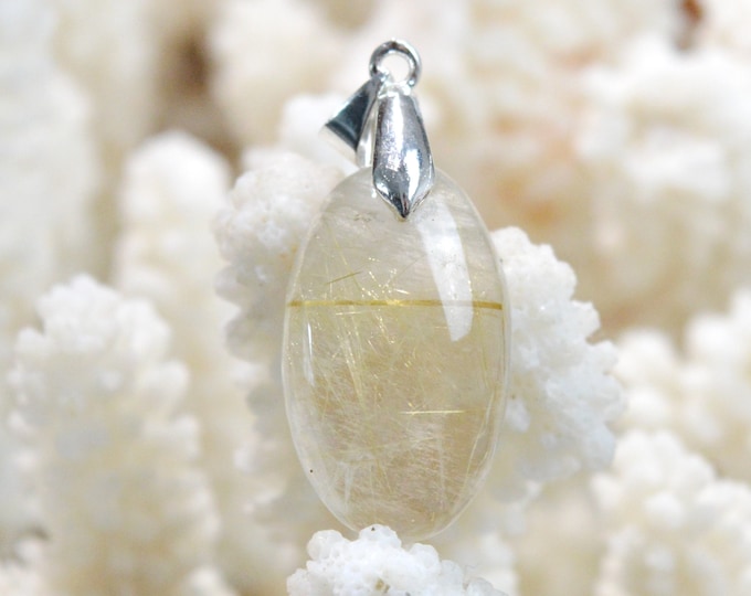 30 carat rutilated quartz - natural stone cabochon pendant - Brazil / FK35