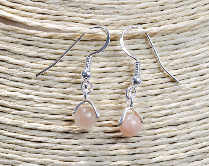 Sunstone - 6mm pearl pendant earrings - 925 silver