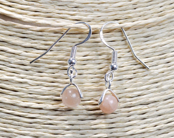 Sunstone - 6mm pearl dangling earrings - 925 silver