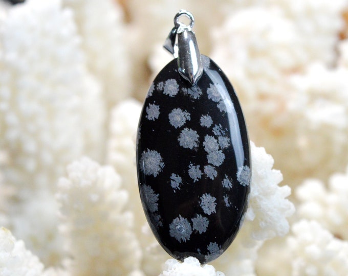 33 Carat Snowflake Obsidian - Natural Stone Cabochon Pendant - USA / EK41