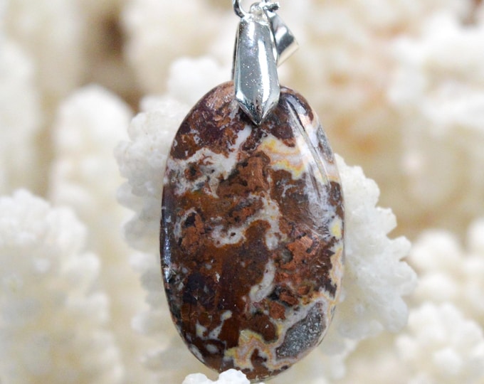 Native Copper & Dolomite 36 Carat - Natural Stone Cabochon Pendant - Michigan, USA / FU12