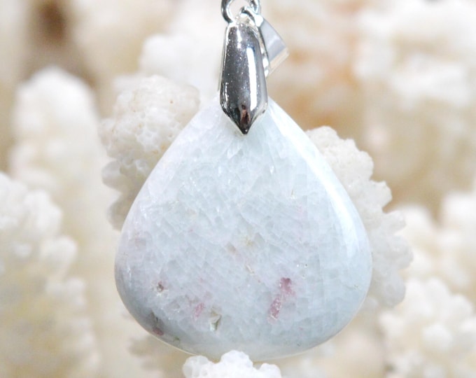 Quartz & pink tourmaline 28 carats - natural stone cabochon pendant - Taquaral, Brazil / FX39