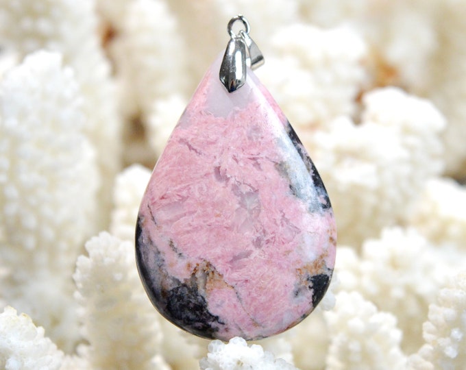 Rhodonite & Quartz 87 carats - natural stone cabochon pendant - Italy / FF69 - RARE
