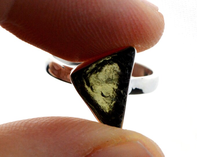 Moldavite - US6 / UE52 - 14.5 carats - Bague pierre naturelle - République Tchèque - Argent 925
