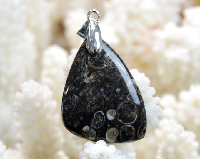 Turritella Agate 39 carats - natural stone cabochon pendant - USA / EP57
