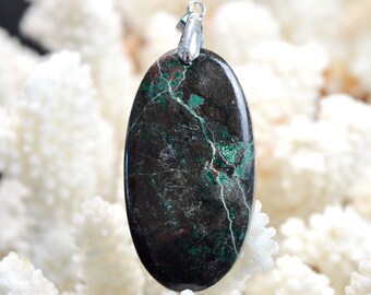 Chrysocolla & 124-carat cuprite cabochon pendant - natural stone - Congo / EC78