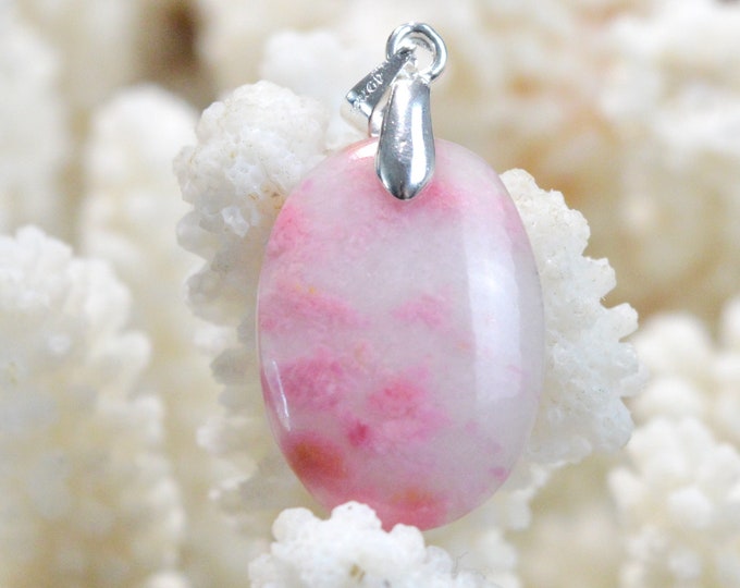 Rhodonite & Quartz 14 carat - natural stone cabochon pendant - Italy / FM1 - RARE