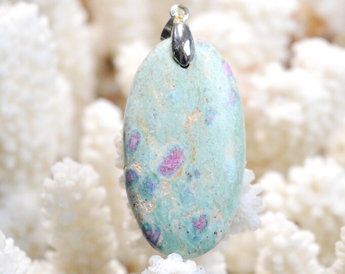 Rubis fuchsite & kyanite 58 carats - pendentif  cabochon pierre naturelle - Inde / EN36