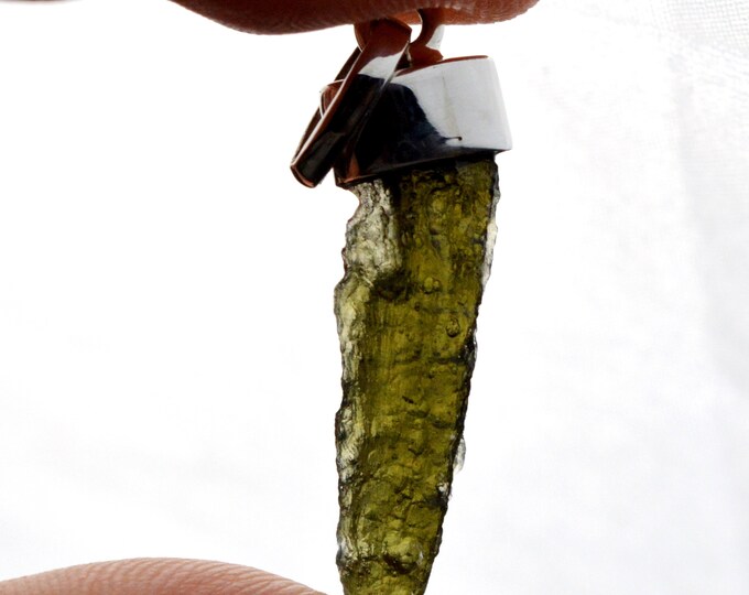 Moldavite - 10 carats - pendentif pierre naturelle - République Tchèque - Argent 925