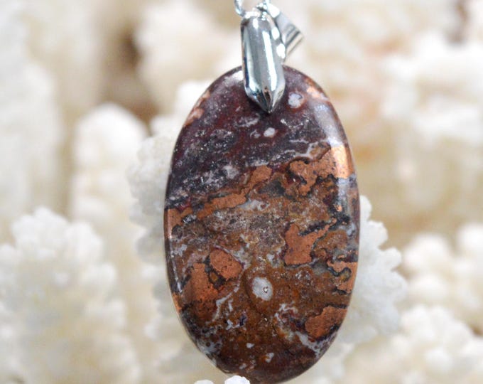 Native Copper & Dolomite 46 Carat - Natural Stone Cabochon Pendant - Michigan, USA / FU6