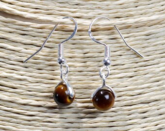 Tiger's Eye - 6mm Pearl Drop Earrings - 925 Silver