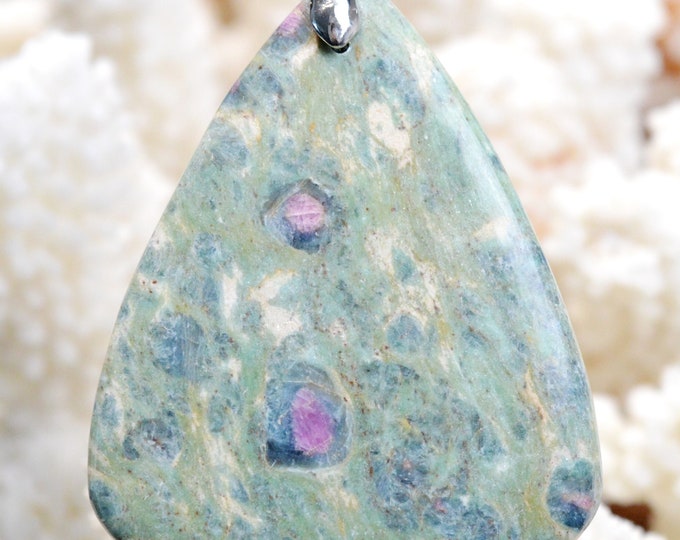 126 carat fuchsite ruby - natural stone cabochon pendant - India // BM17