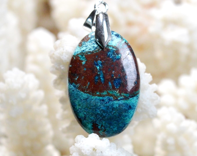 Shattuckite & Goethite 30 carat - natural stone cabochon pendant - Opuwo Rural, Kunene Region, Namibia / EW70