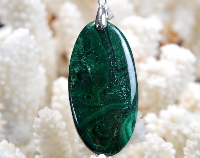 Malachite 98 carats - pendentif cabochon pierre naturelle - Congo / FY41
