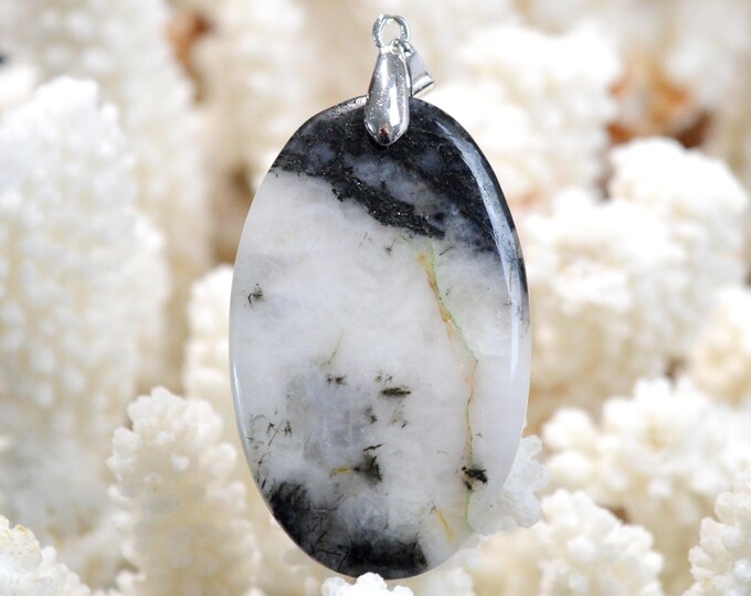 Quartz & tourmaline noire 74 carats - pendentif cabochon pierre naturelle - Brésil / GB9