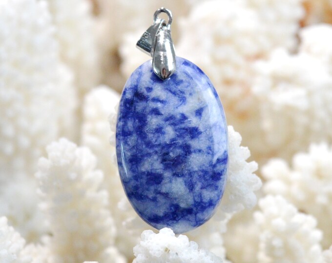 Quartz & Dumortierite 36 carats - natural stone cabochon pendant - Brazil / FH70