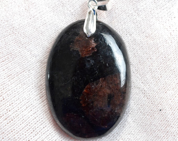 Grenat Spessartine & Tourmaline Schorl 113 carats - pendentif cabochon pierre naaturelle - Pakistan / ER28