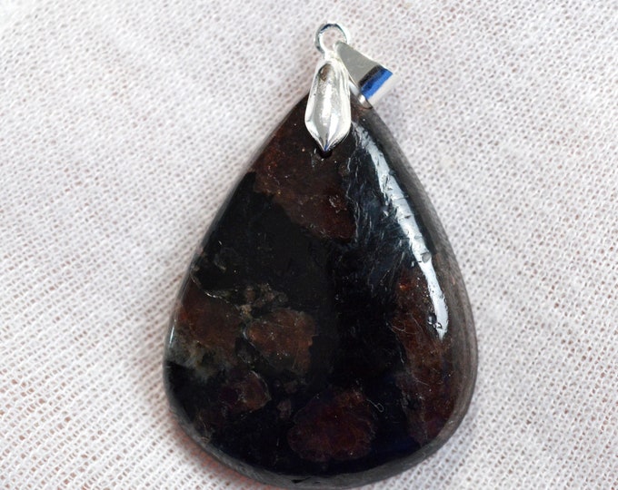 Grenat Spessartine & Tourmaline Schorl 100 carats - pendentif cabochon pierre naaturelle - Pakistan / ER29