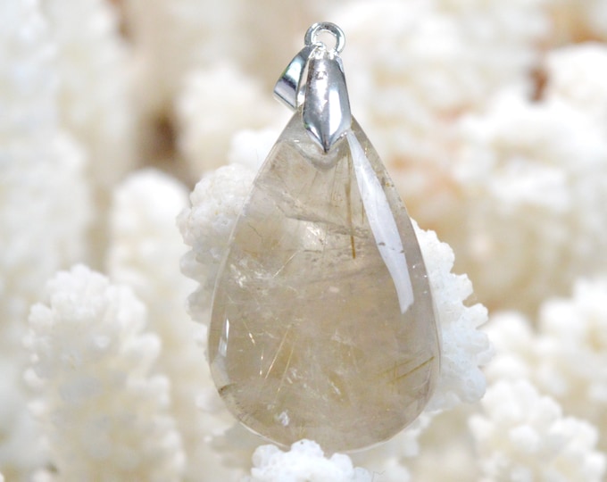 42 carat rutilated quartz - natural stone cabochon pendant - Brazil / FK28