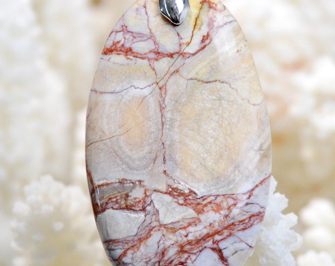 57 carat brecciated jasper - natural stone cabochon pendant - India // BU30