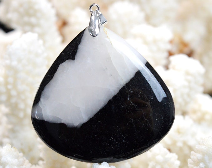 Quartz & tourmaline noire 216 carats - pendentif cabochon pierre naturelle - Brésil // CP72