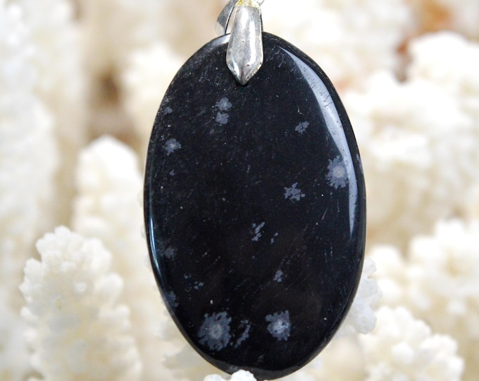 49 Carat Snowflake Obsidian - Natural Stone Cabochon Pendant - USA / FU16