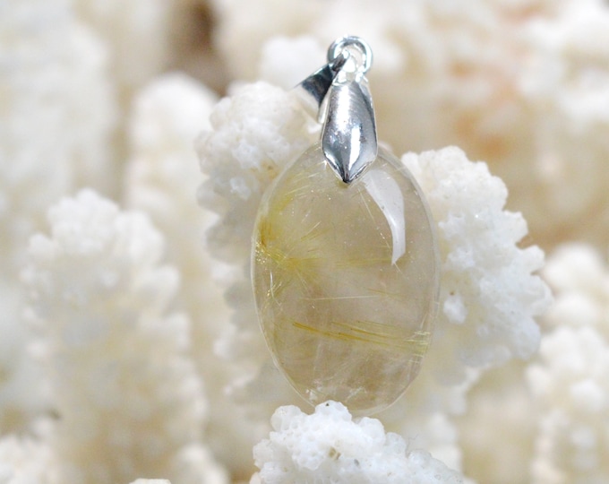 23 carat rutilated quartz - natural stone cabochon pendant - Brazil / FK39