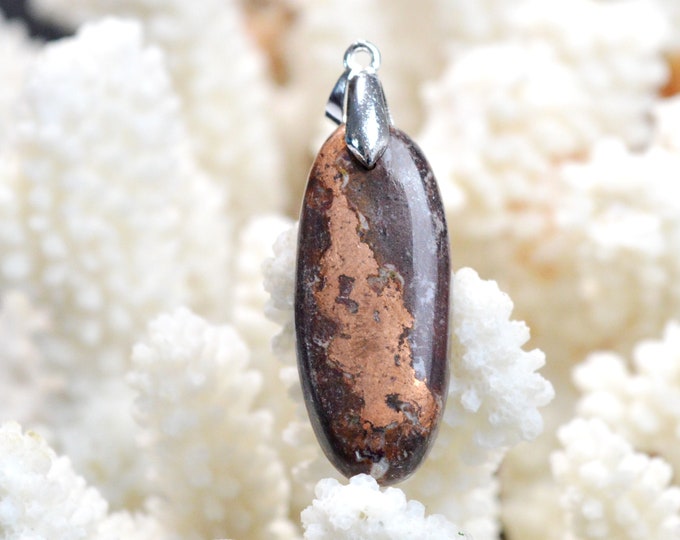 Native Copper & Dolomite 56 carats - natural stone cabochon pendant - Michigan, USA / EJ26