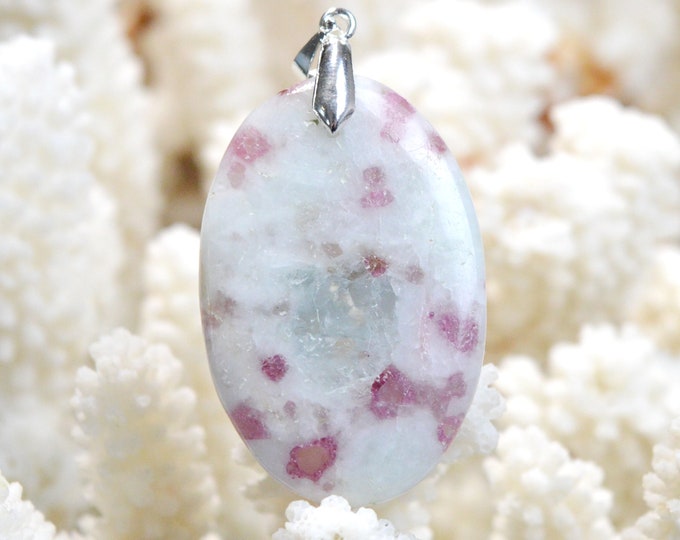 Quartz & pink tourmaline 60 carats - natural stone cabochon pendant - Taquaral, Brazil / EO34