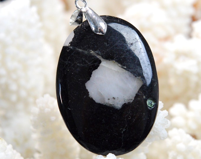 Quartz & tourmaline noire 83 carats - pendentif cabochon pierre naturelle - Brésil // CP63
