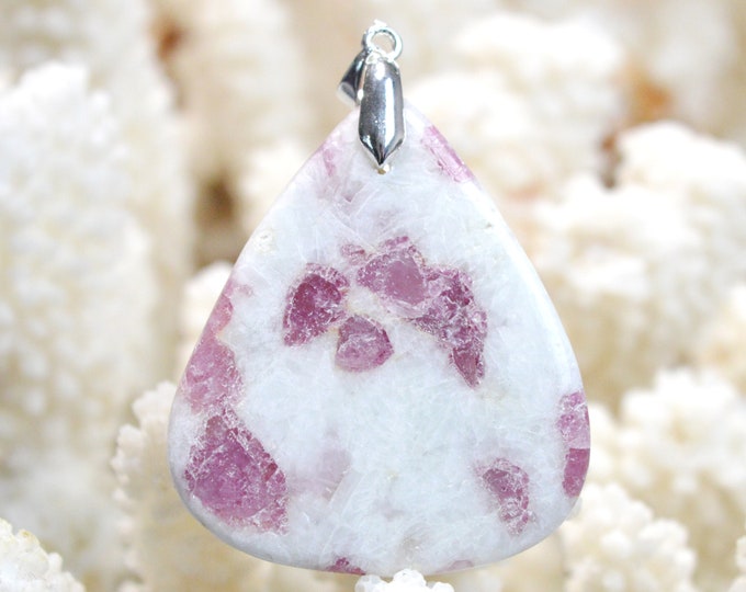 Quartz & pink tourmaline 70 carats - natural stone cabochon pendant - Taquaral, Brazil / EO20