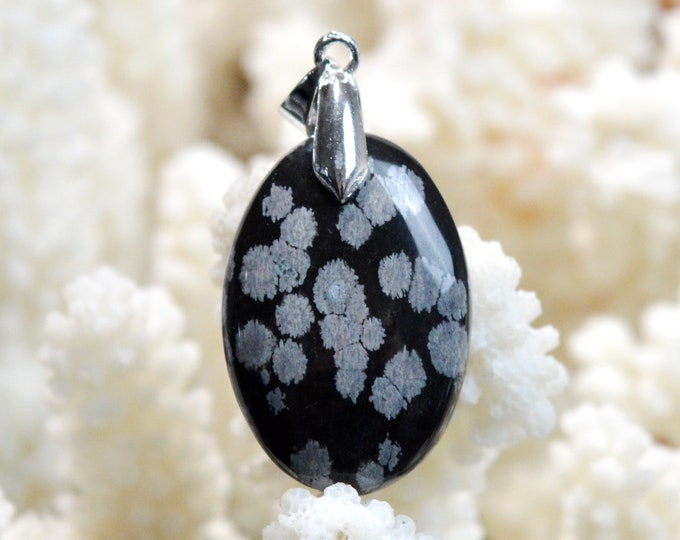 31 Carat Snowflake Obsidian - Natural Stone Cabochon Pendant - USA / EK39