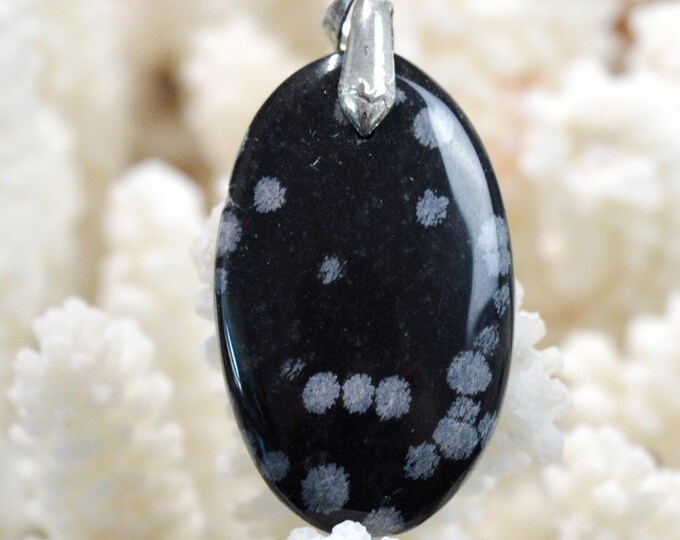 37 Carat Snowflake Obsidian - Natural Stone Cabochon Pendant - USA / FU24