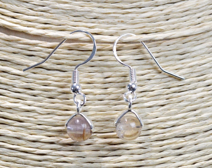 Ametrine - 6mm pearl dangling earrings - 925 silver