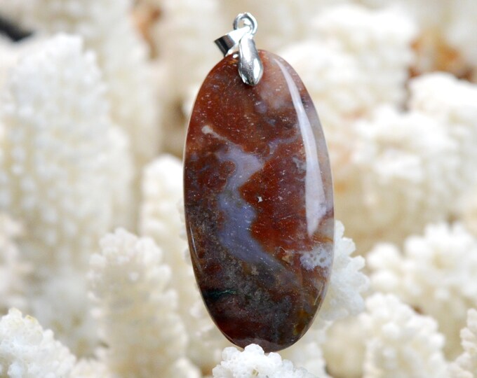 50 carat red moss agate - natural stone cabochon pendant - Indonesia / FE17