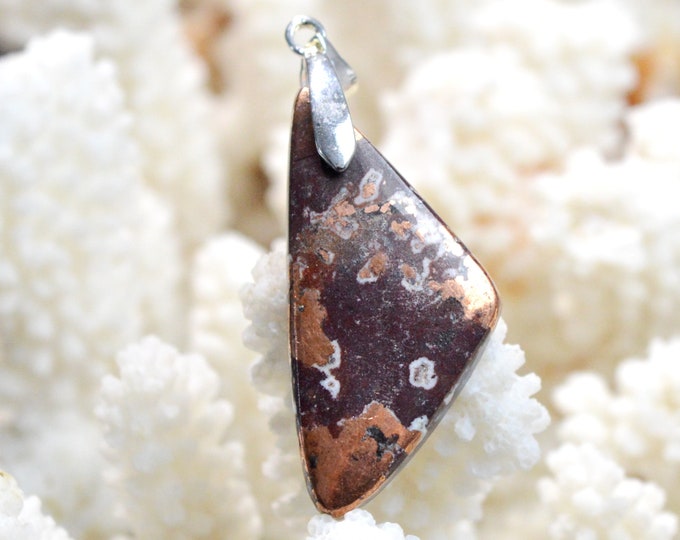 Native Copper & Dolomite 60 Carat - Natural Stone Cabochon Pendant - Michigan, USA / EJ22