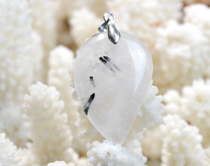 Quartz & tourmaline noire 45 carats - pendentif cabochon pierre naturelle - Brésil / FE16