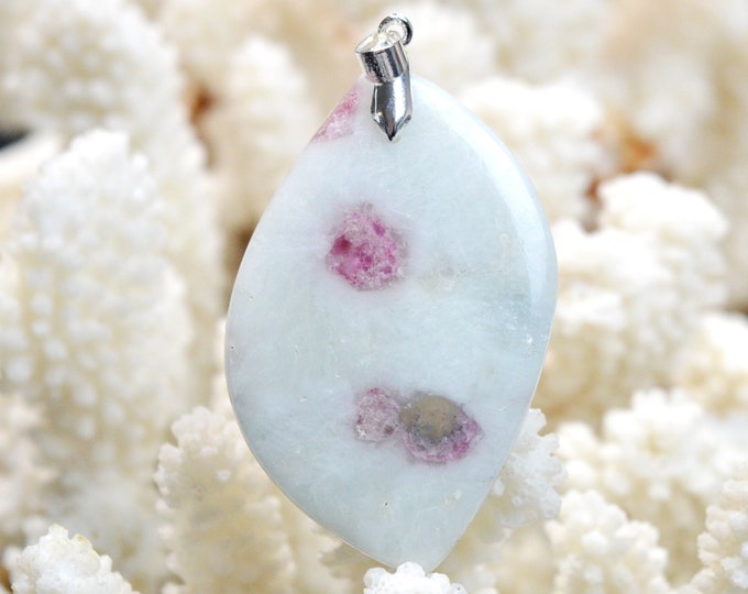 Quartz & pink tourmaline 88 carats - natural stone cabochon pendant - Taquaral, Brazil / EO29