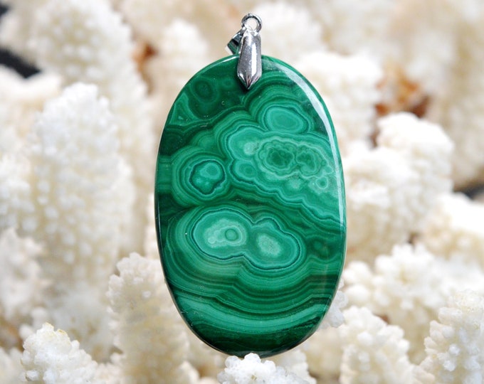 Malachite 125 carats - pendentif cabochon pierre naturelle - Congo / EY5
