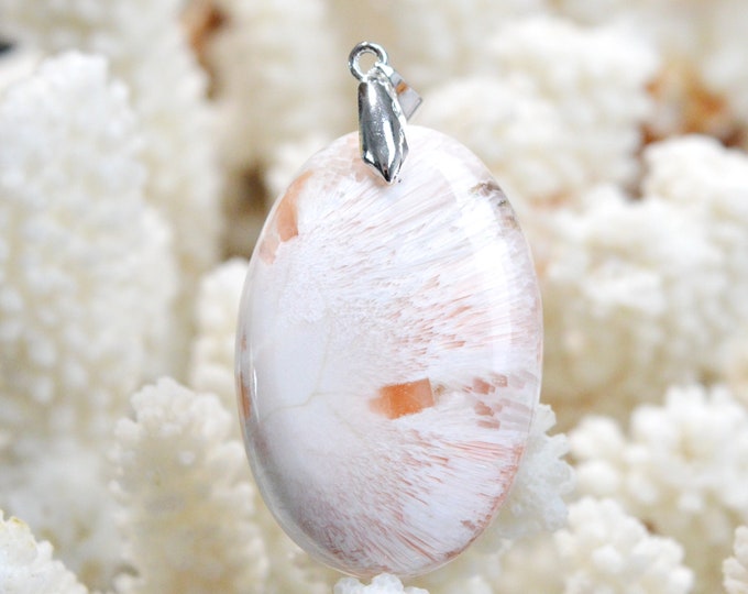 62 carat orange scolecite - natural stone cabochon pendant - India / EY23