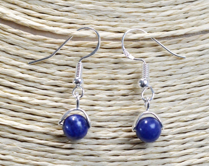 Sodalite - 6mm pearl dangling earrings - 925 silver