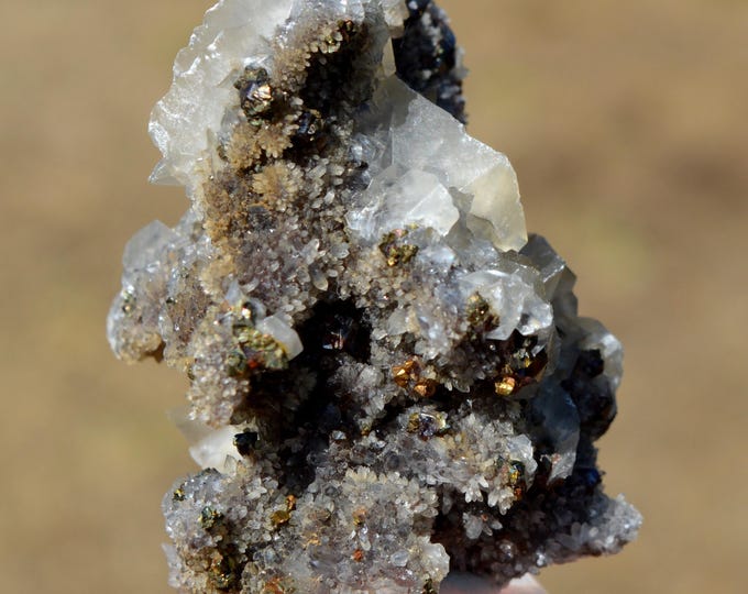 Calcite Chalcopyrite Quartz Sphalerite 120 grams - Yaogangxian Mine, Yaogangxian W-Sn ore field, Yizhang Co., Chenzhou, Hunan, China