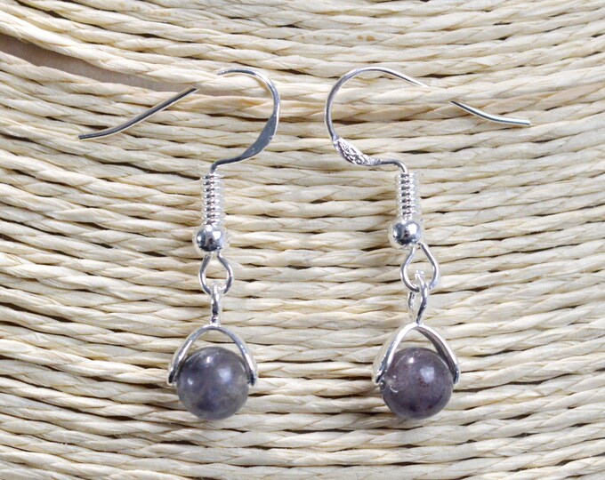 Iolite - 6mm pearl dangling earrings - 925 silver