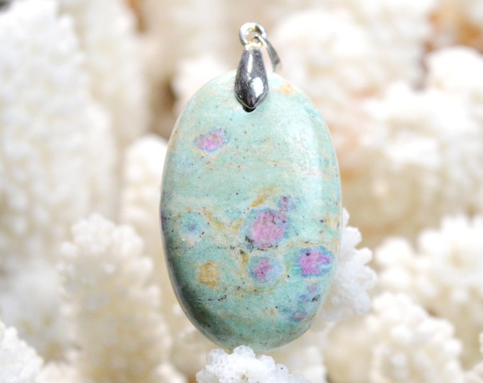 Rubis fuchsite & kyanite 64 carats - pendentif  cabochon pierre naturelle - Inde / EN39