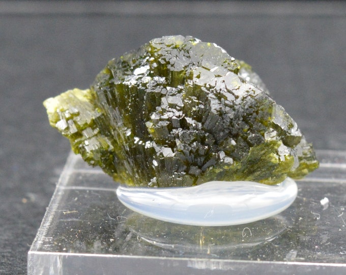 Epidote on Quartz 14.3 gr - EPIDOT on QUARTZ lustrous crystals cluster - Morocco