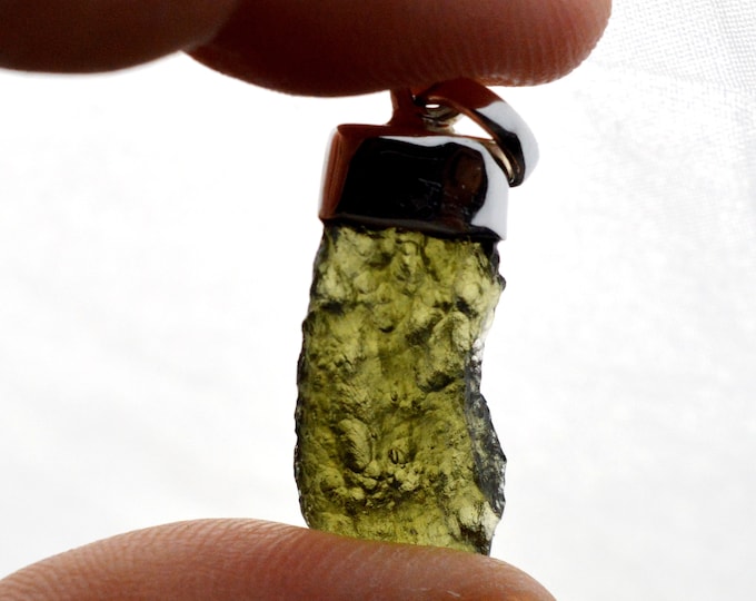 Moldavite - 12 carats - pendentif pierre naturelle - République Tchèque - Argent 925