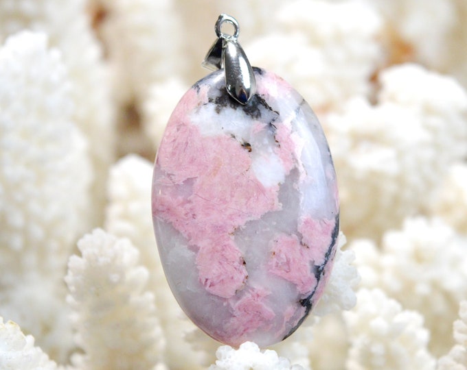 Rhodonite & Quartz 62 Carats - Natural Stone Cabochon Pendant - Italy ...
