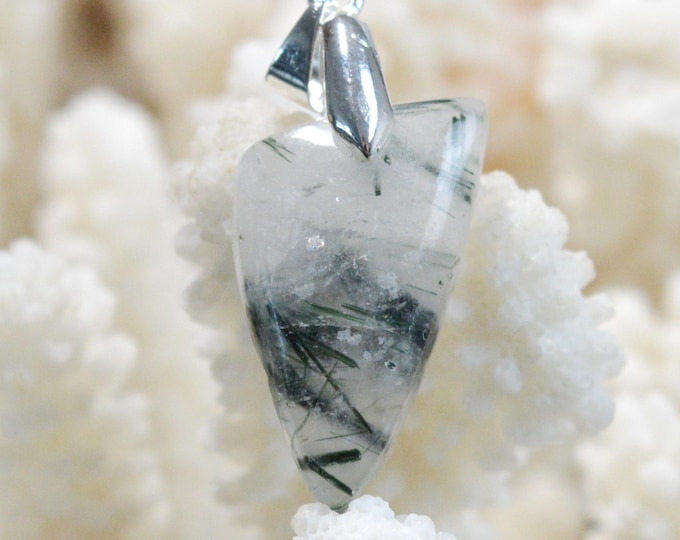 Quartz & Tourmaline verte var. Verdelite 22 carats - pendentif cabochon pierre naturelle - Minas Gerais, Brésil / FW44