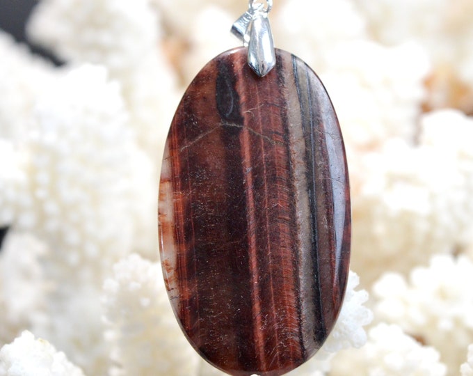 Oeil de taureau 70 carats - pendentif cabochon pierre naturelle - Afrique du Sud // DP13